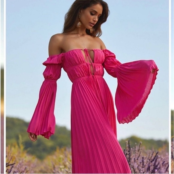 Alamour Dress Womens Size XL Analu Pleated Midi Hot Pink - Picture 3 of 12